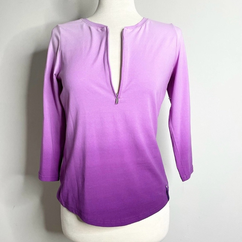 Lauren Ralph Lauren Active Orchid to Purple Ombre Zippered Shirt Size Large